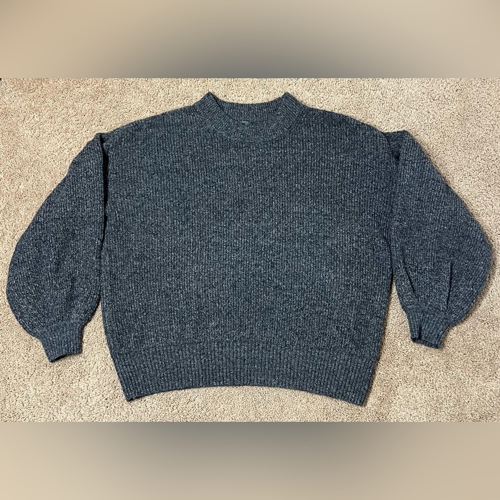 Worthington Women’s Crew Neck Sweater w/ Balloon Sleeves - charcoal, M